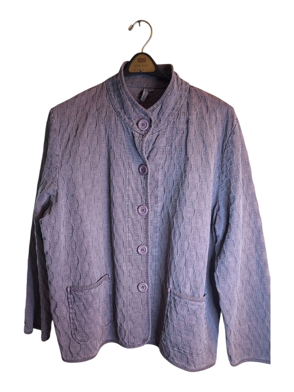 Lavender Textured Button-Up Blazer Jacket By Focus XL